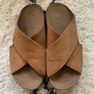 Lulu Cross Slide FITFLOP Sandals Tan Suede Leather